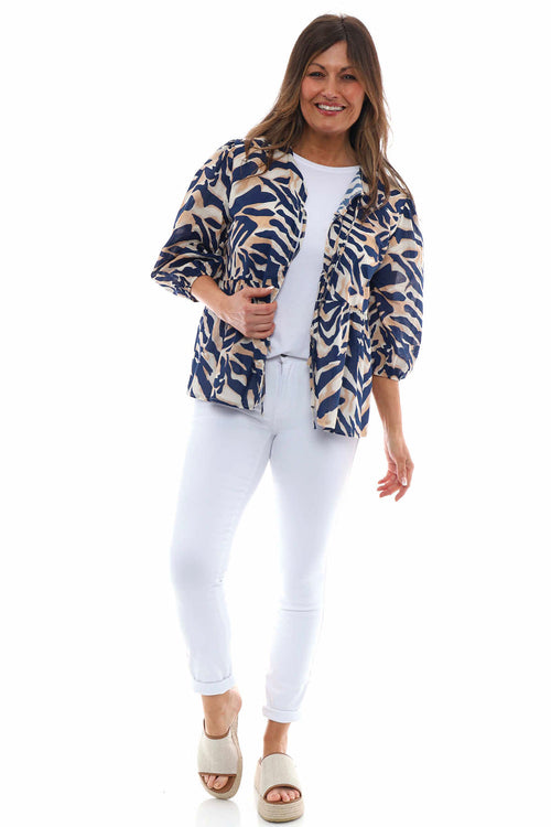 Hera Zebra Print Cotton Jacket Navy - Image 1