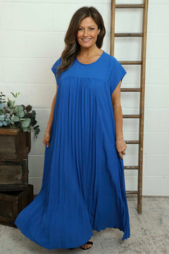 Renata Pleated Dress Cobalt