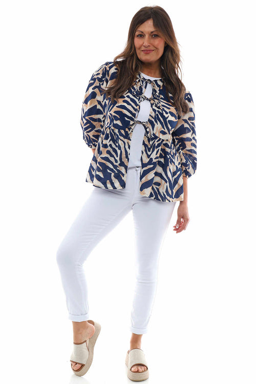 Hera Zebra Print Cotton Jacket Navy - Image 5