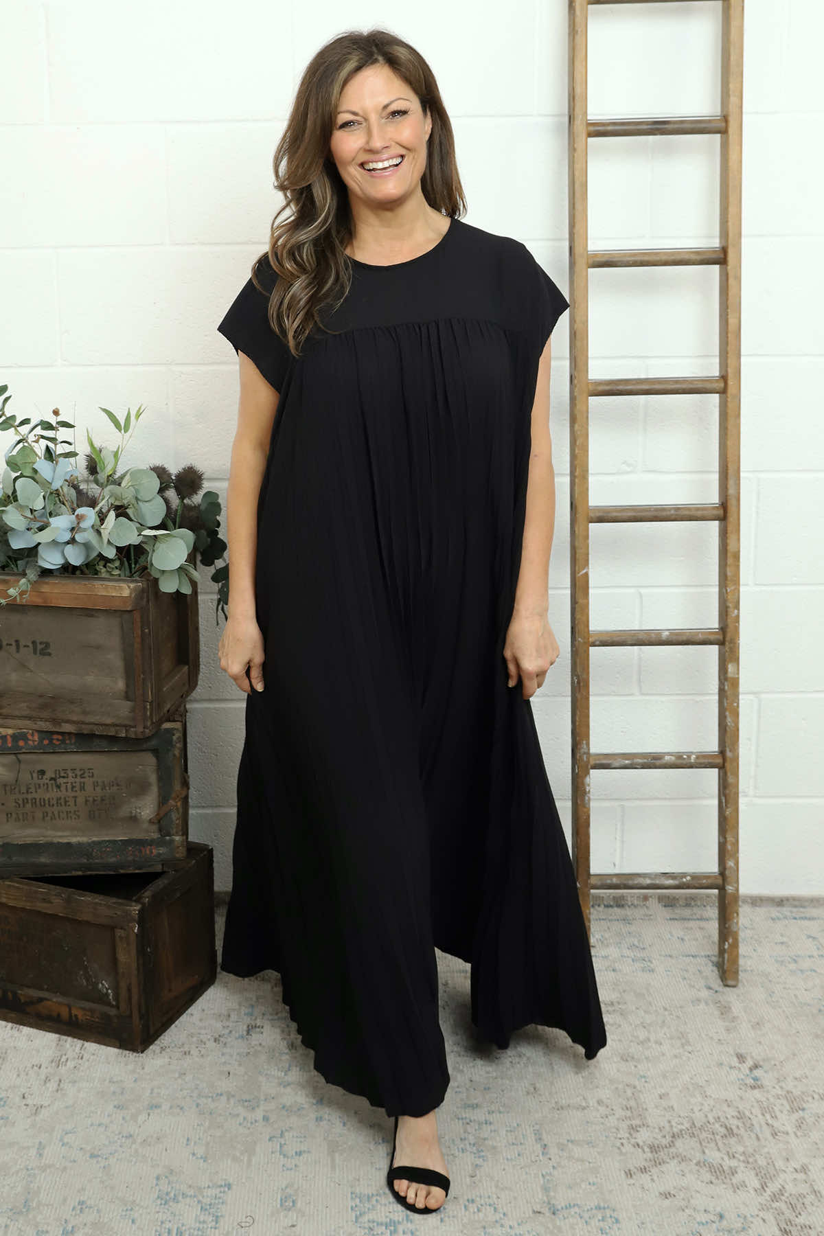 Renata Pleated Dress Black