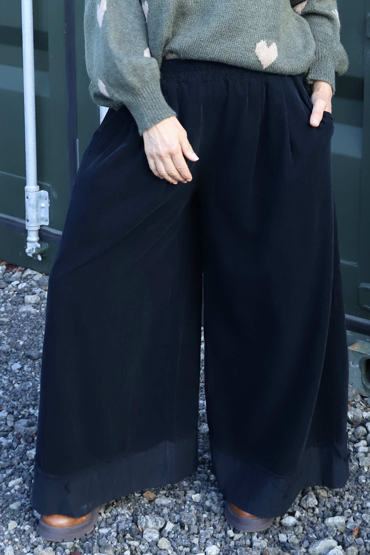 Odette Wide Leg Needlecord Trousers Black
