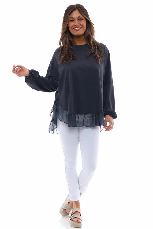 Giovanna Frill Cotton Top Charcoal
