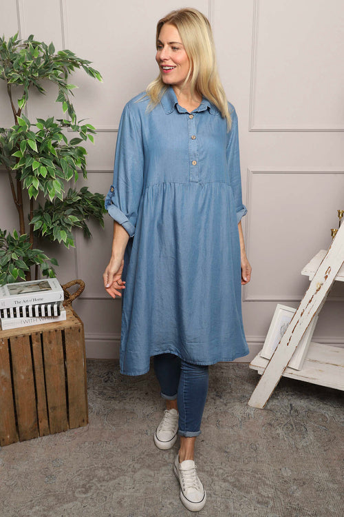 Bronwyn Denim Button Tunic Mid Denim