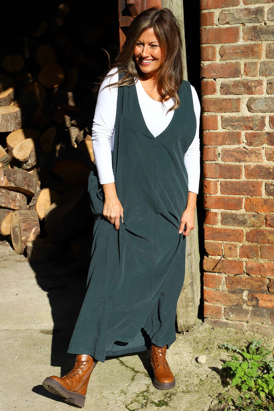 Cara Needlecord Dress Charcoal