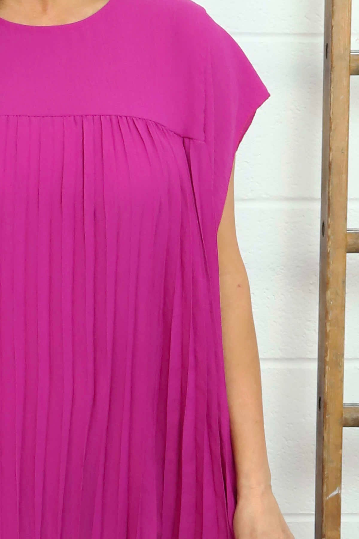 Renata Pleated Dress Berry