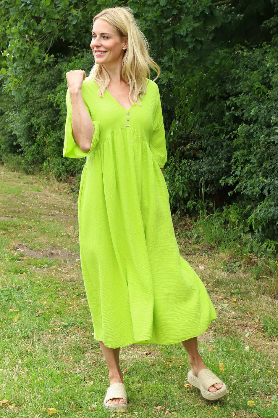 Alessandra Crinkle Cotton Dress Lime