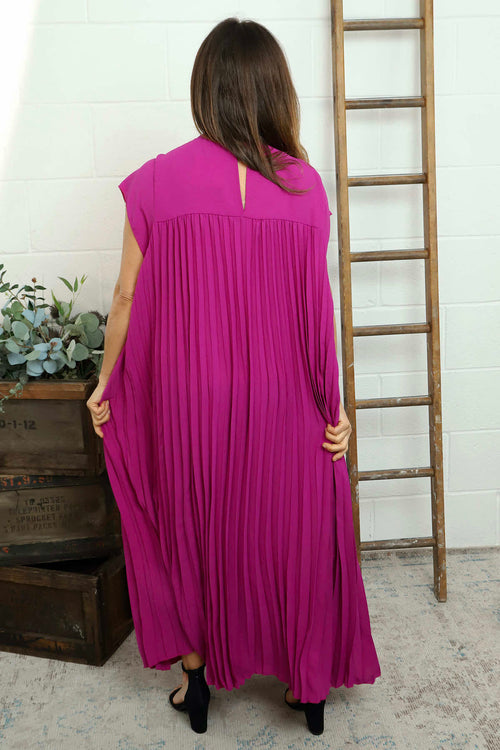 Renata Pleated Dress Berry - Image 4