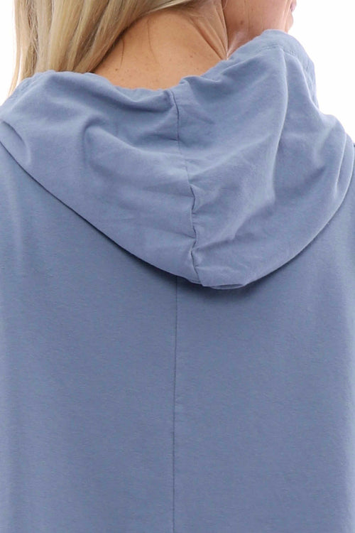 Jeyda Hooded Frill Cotton Top Blue - Image 6