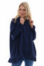 Jeyda Hooded Frill Cotton Top Navy