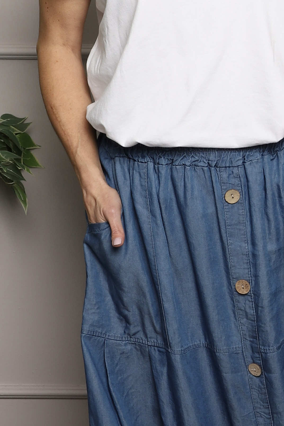 Docia Button Denim Skirt Mid Denim