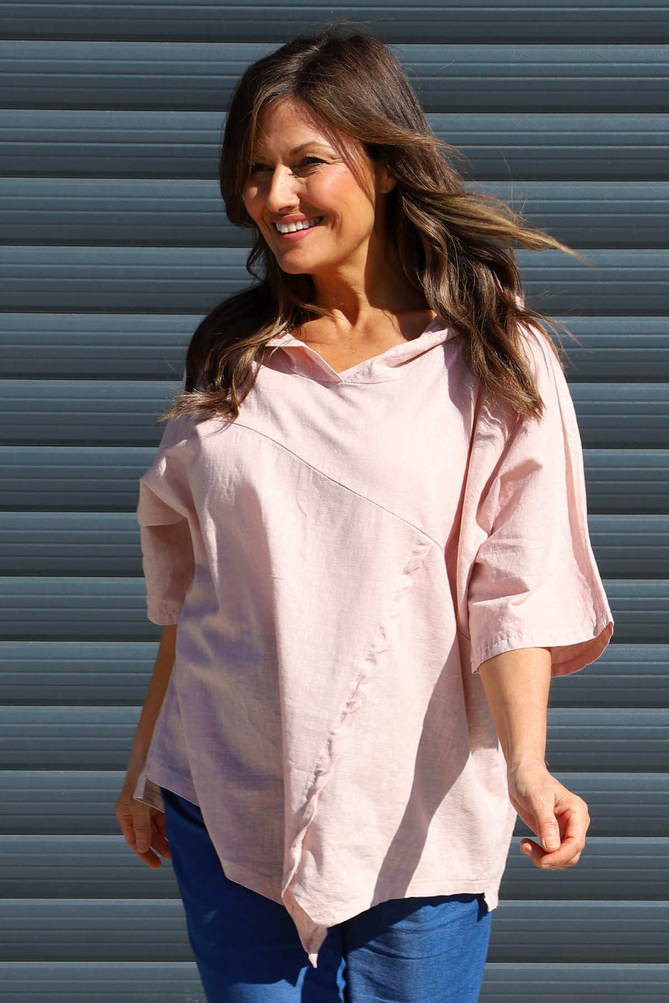 Annalee Hooded Linen Top Pink