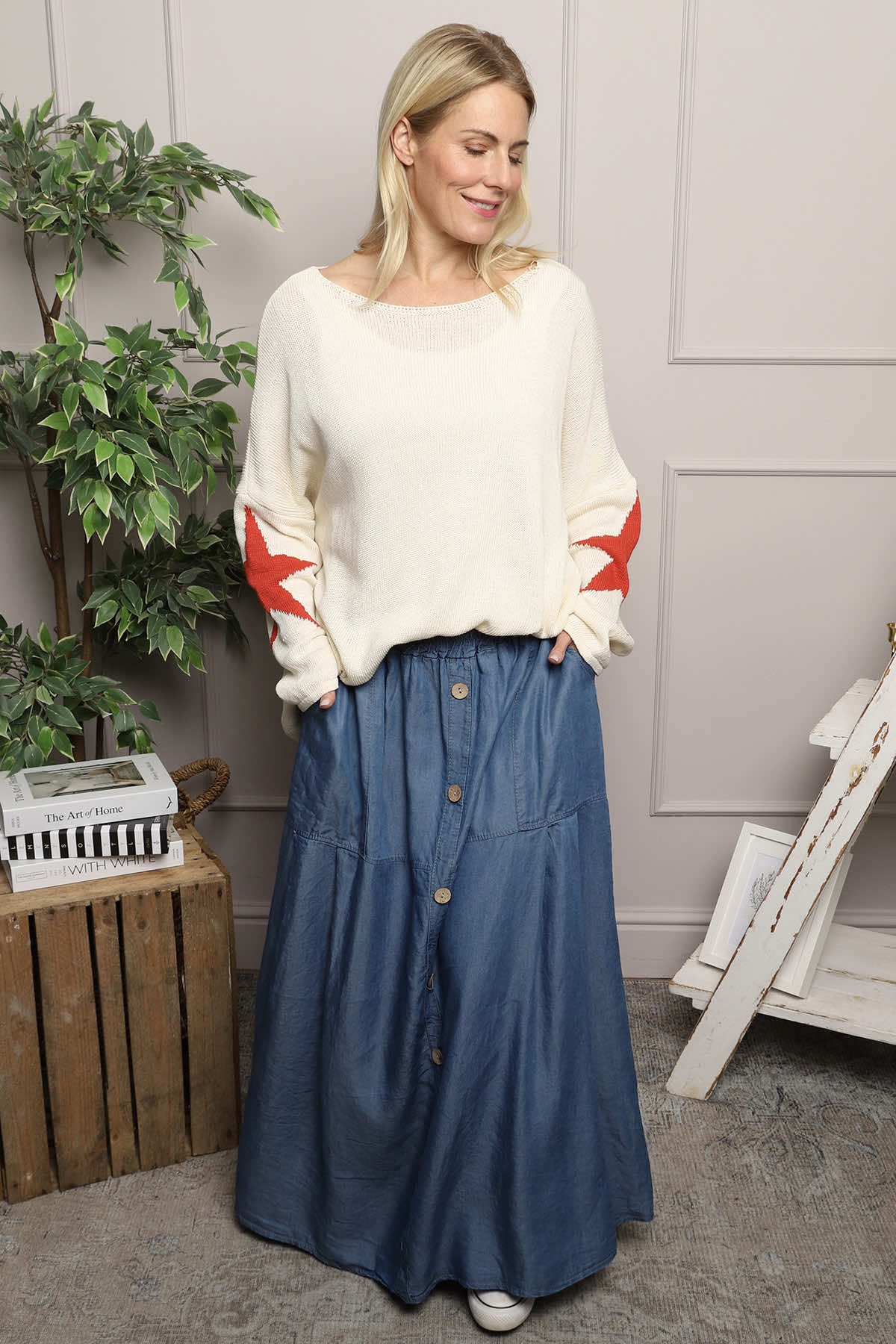 Docia Button Denim Skirt Mid Denim