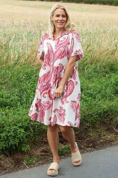 Jojo Print Button Dress Stone