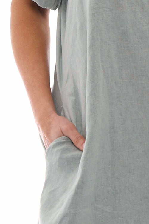 Idina Washed Button Back Linen Dress Khaki - Image 3