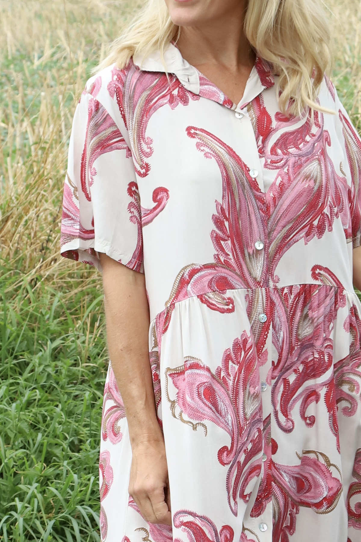 Jojo Print Button Dress Stone