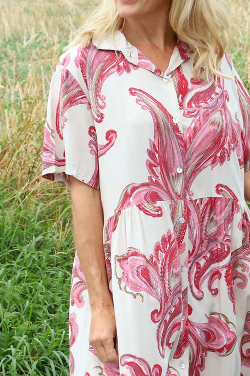 Jojo Print Button Dress Stone - Image 3