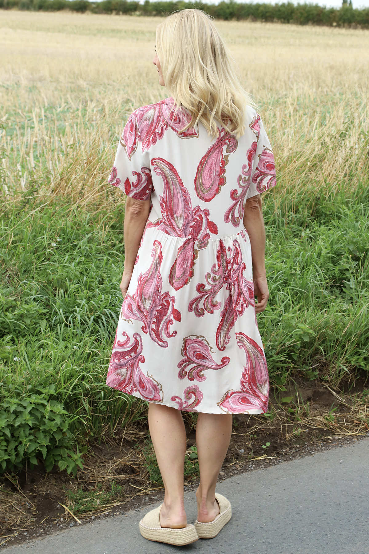 Jojo Print Button Dress Stone