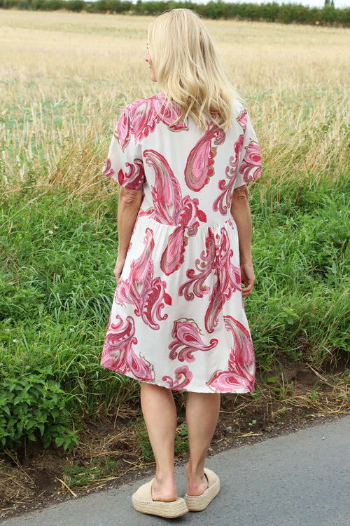 Jojo Print Button Dress Stone - Image 4