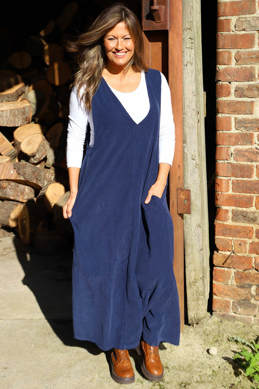 Cara Needlecord Dress Navy