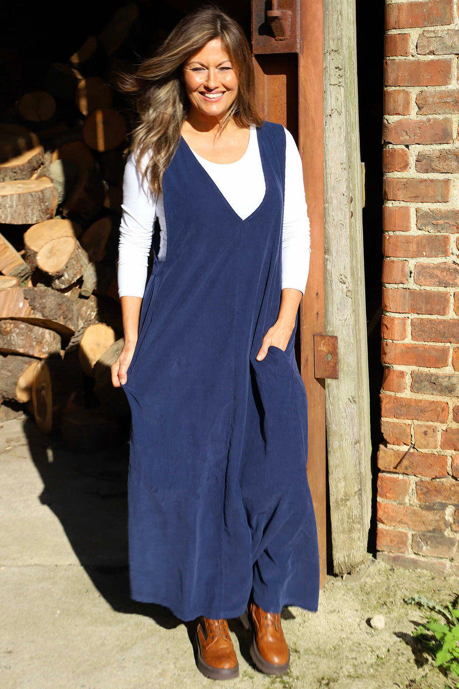 Cara Needlecord Dress Navy