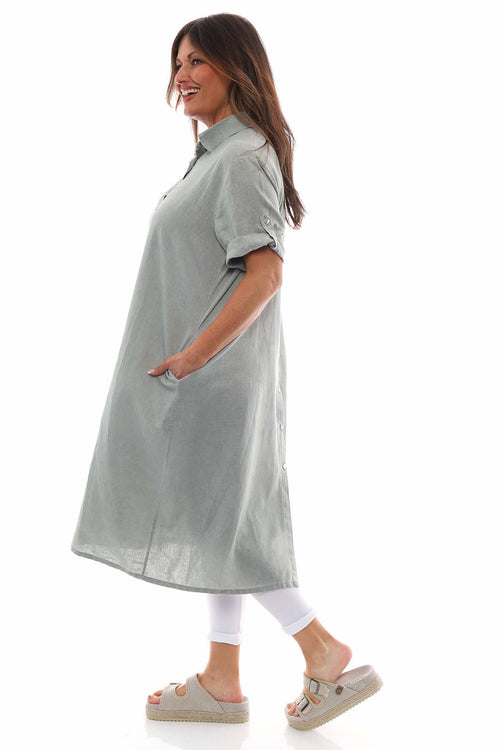 Idina Washed Button Back Linen Dress Khaki - Image 6