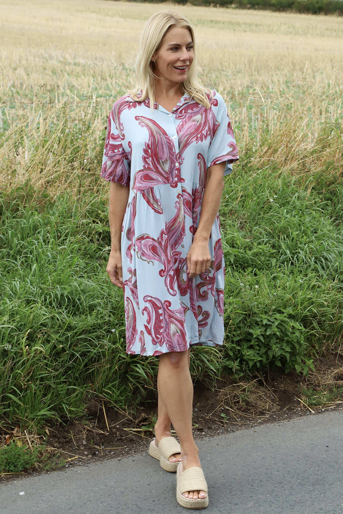 Jojo Print Button Dress Light Blue