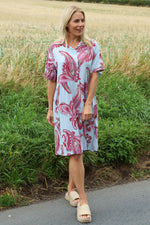 Jojo Print Button Dress Light Blue Light Blue - Jojo Print Button Dress Light Blue