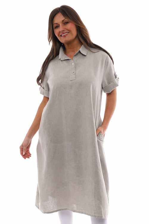 Idina Washed Button Back Linen Dress Mocha - Image 1