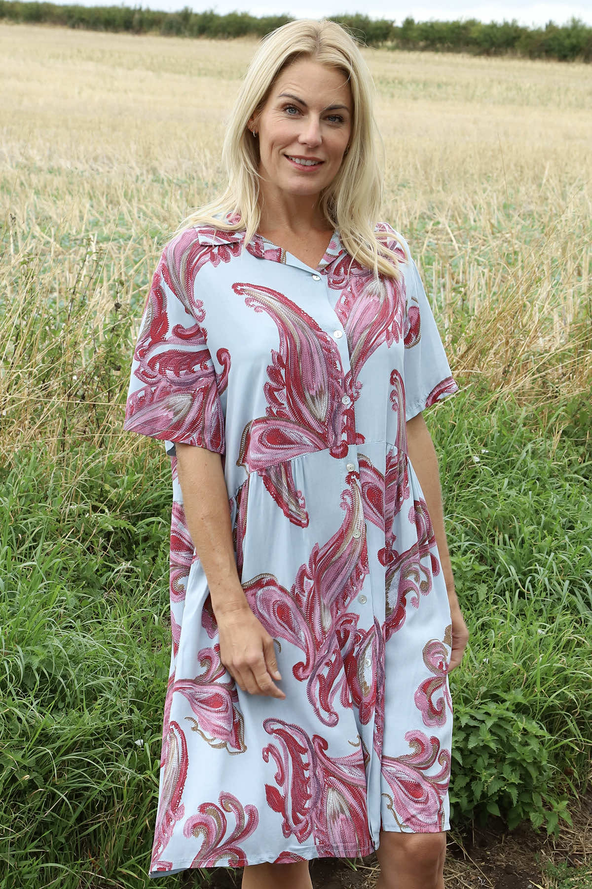 Jojo Print Button Dress Light Blue