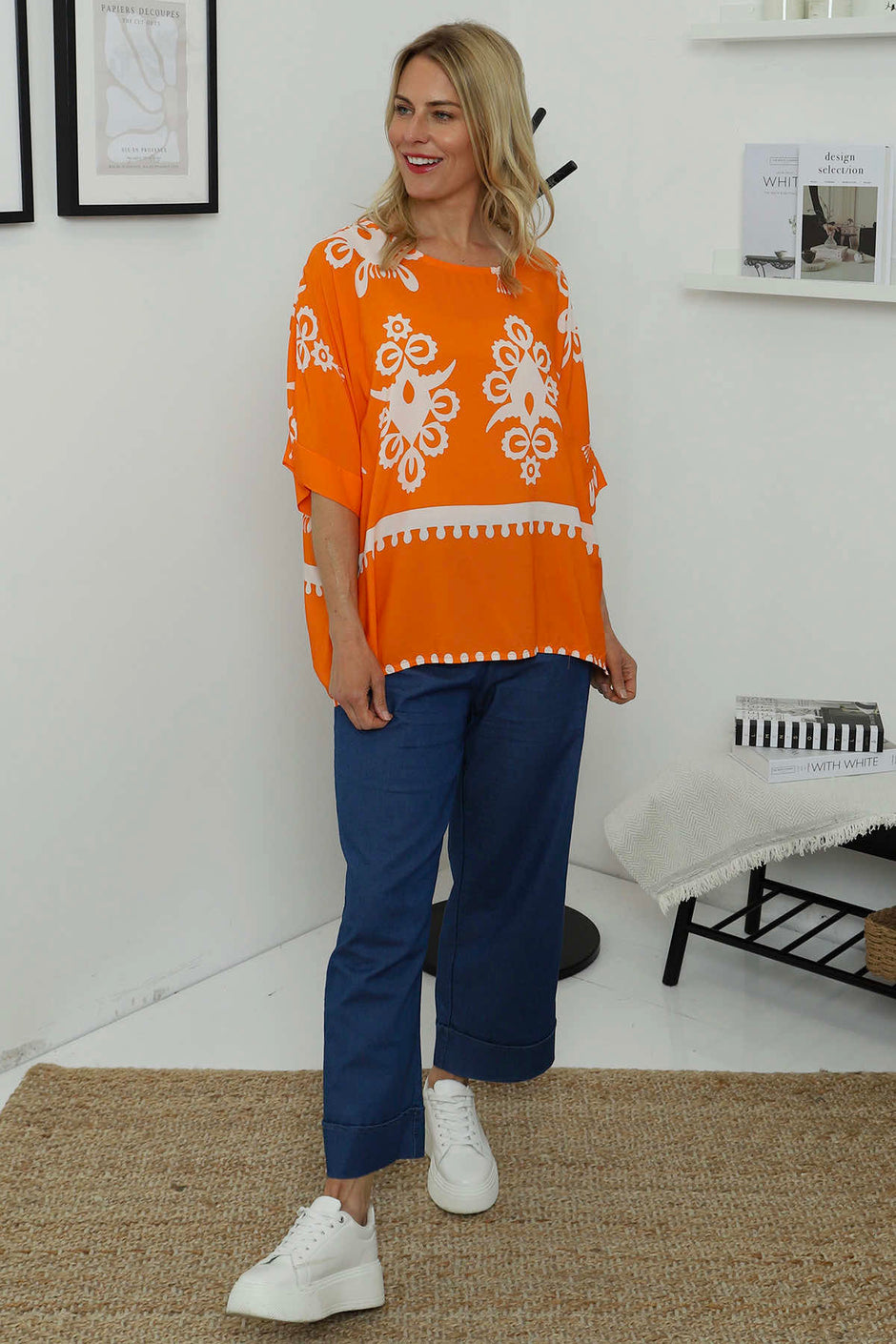 Pixie Print Top Orange