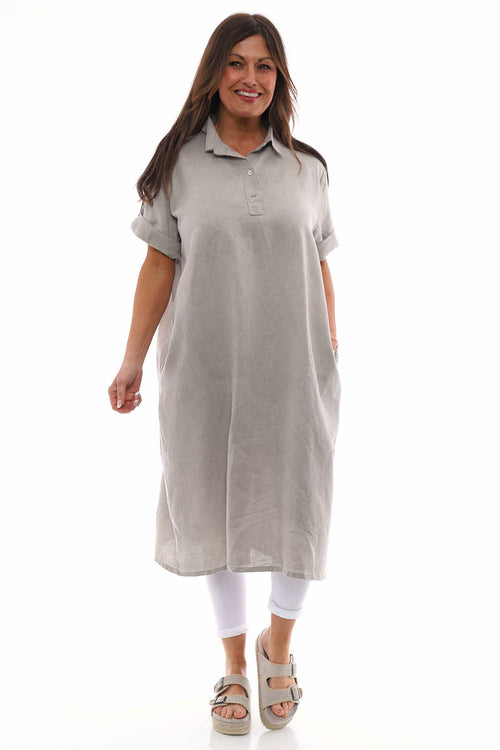 Idina Washed Button Back Linen Dress Mocha - Image 5
