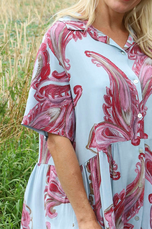 Jojo Print Button Dress Light Blue - Image 3