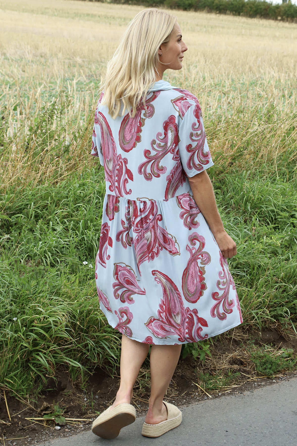 Jojo Print Button Dress Light Blue