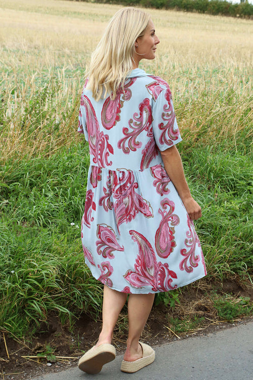 Jojo Print Button Dress Light Blue - Image 4