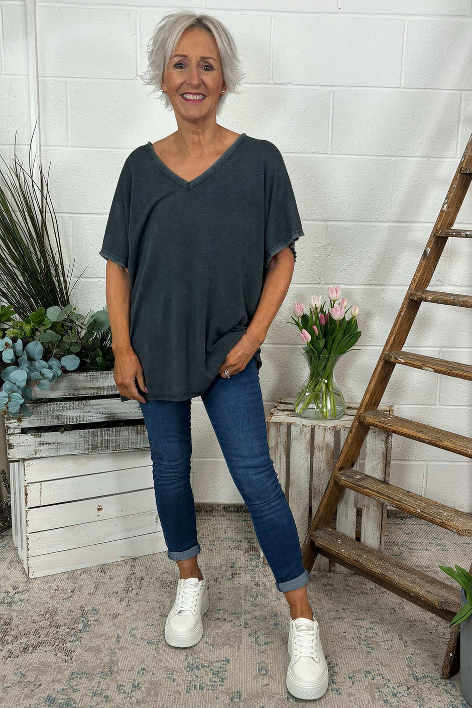 Burford V-Neck Top Charcoal