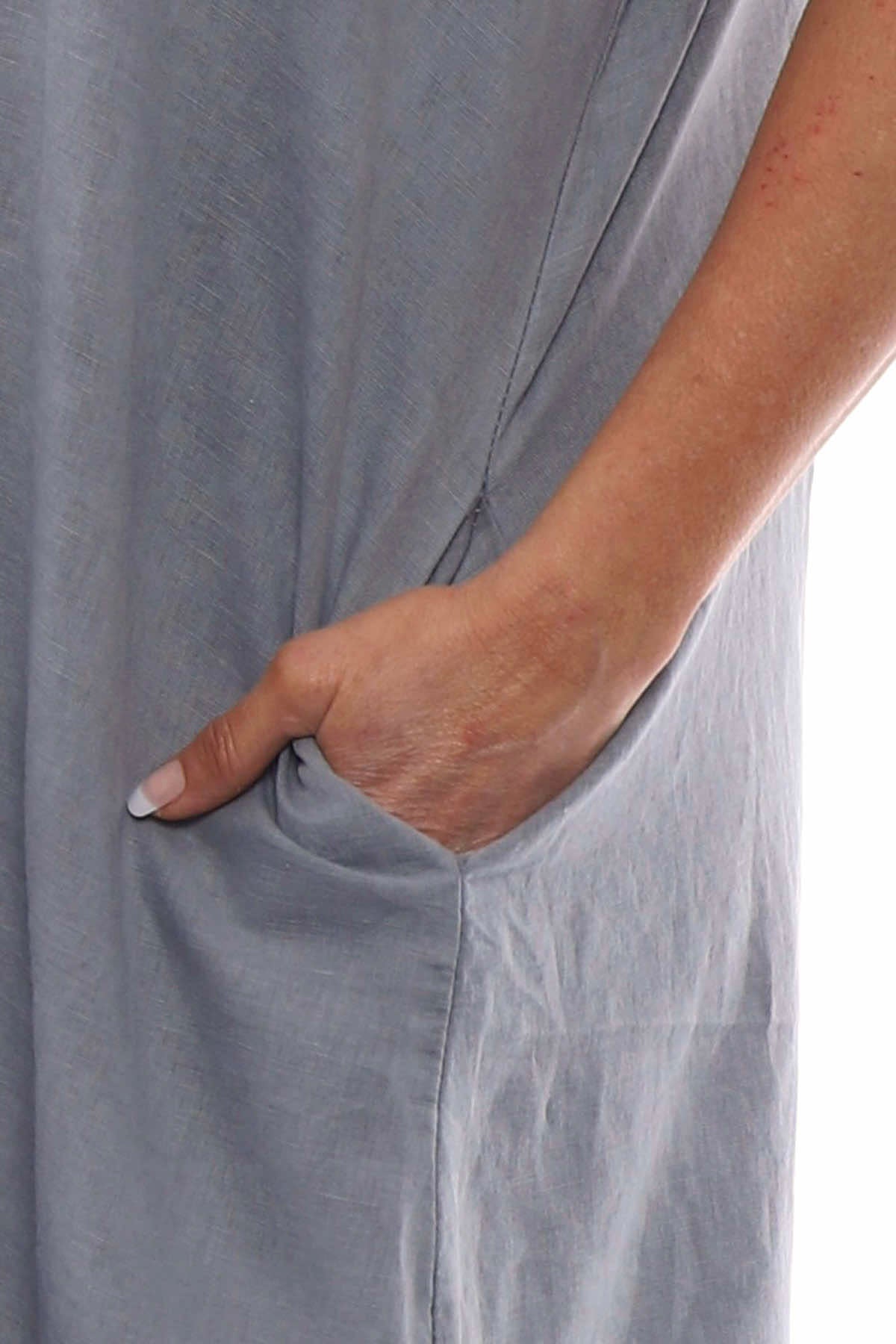 Idina Washed Button Back Linen Dress Mid Grey