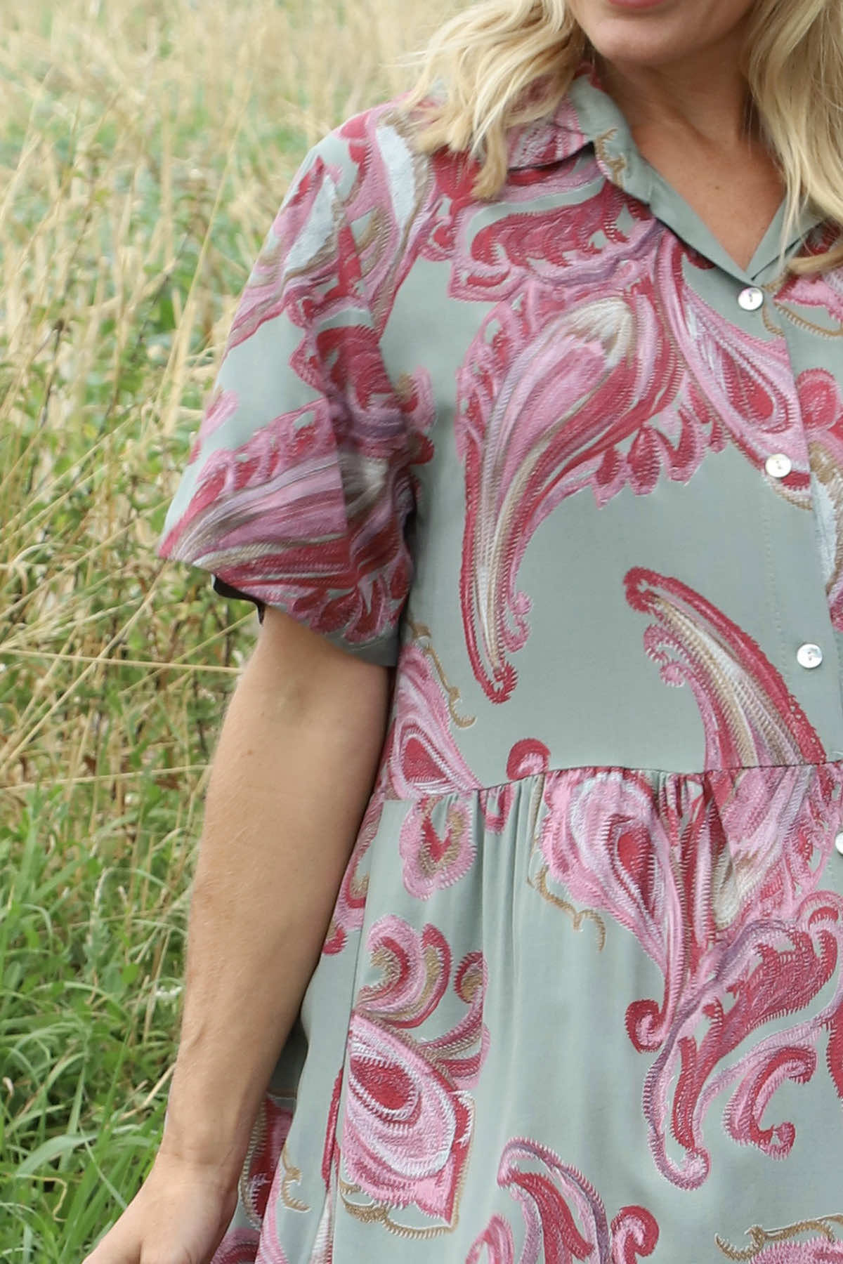 Jojo Print Button Dress Khaki