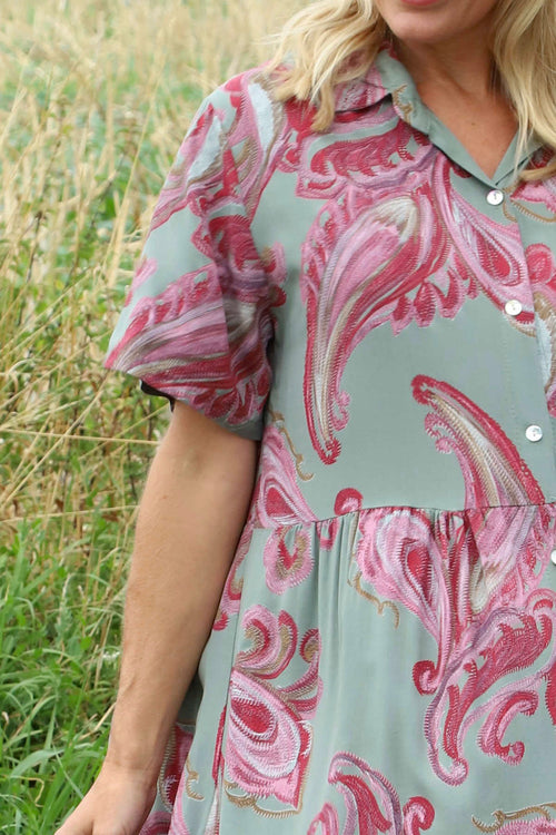 Jojo Print Button Dress Khaki - Image 3