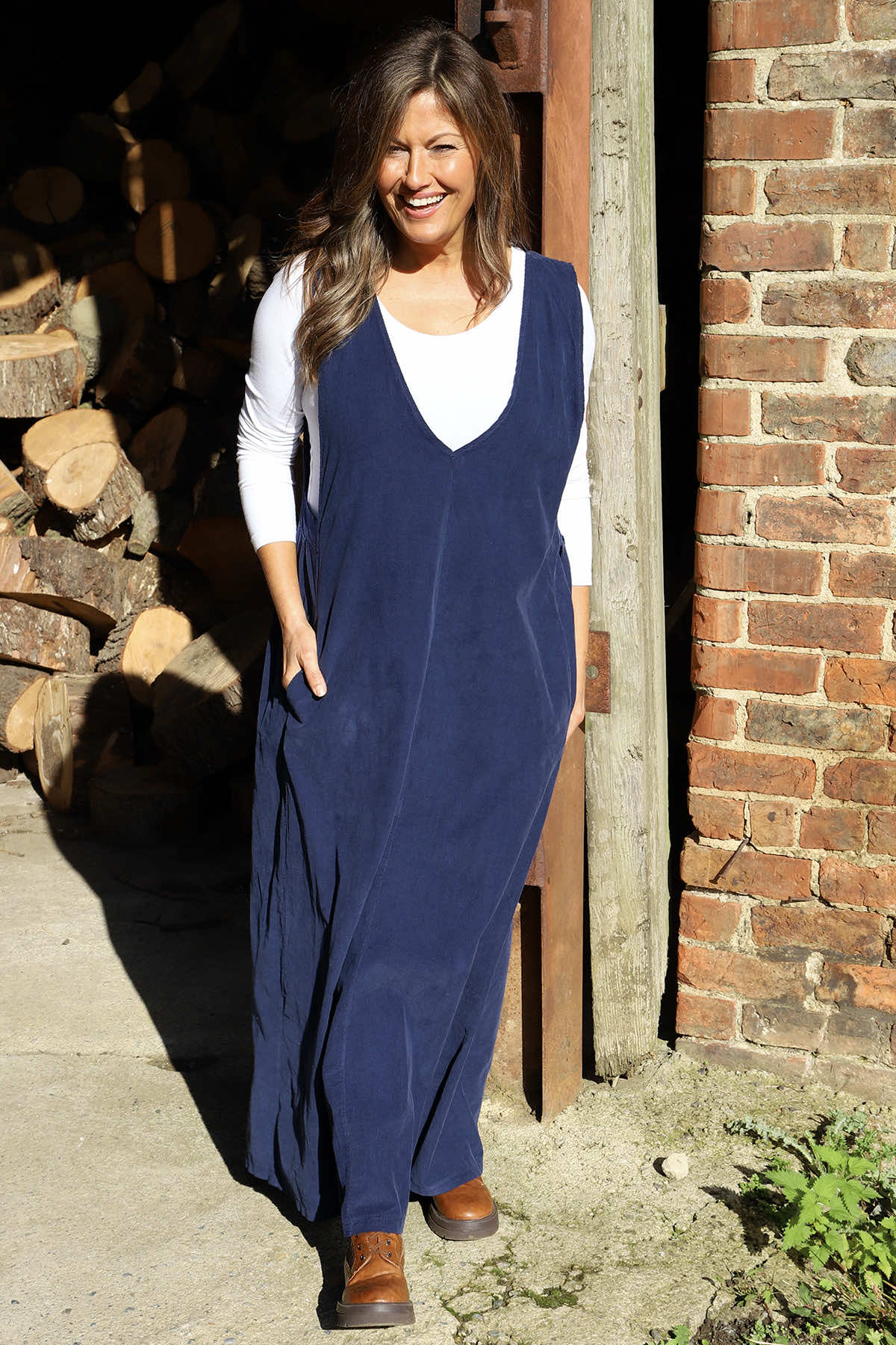 Cara Needlecord Dress Navy