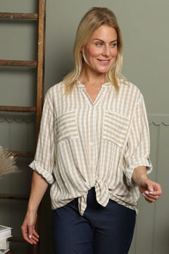 Jaynie Gingham Tie Front Shirt Mocha