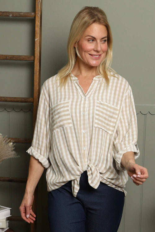 Jaynie Gingham Tie Front Shirt Mocha - Image 1