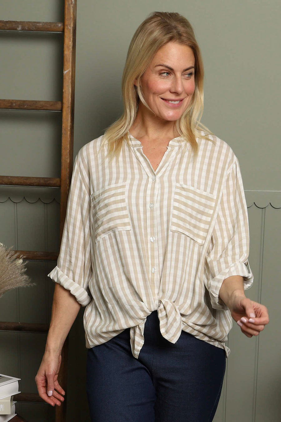 Jaynie Gingham Tie Front Shirt Mocha