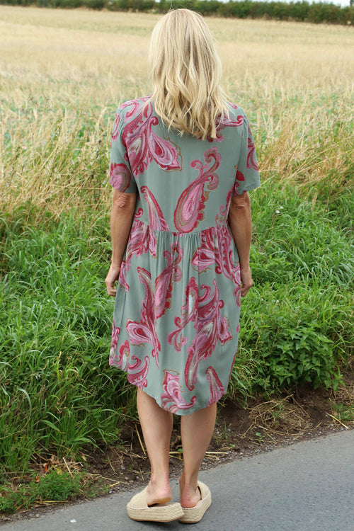 Jojo Print Button Dress Khaki - Image 4