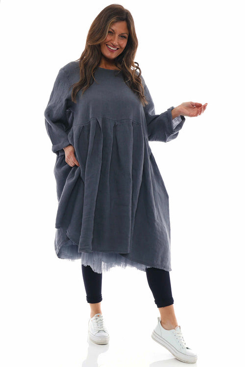 Zouch Linen Dress Mid Grey - Image 5