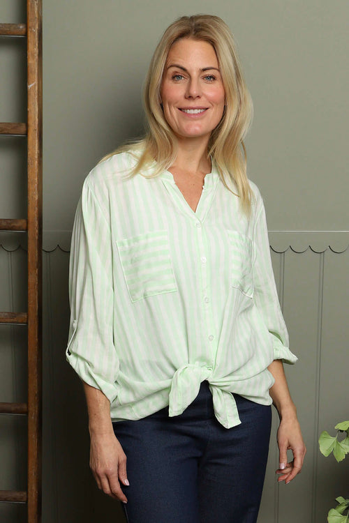 Jaynie Gingham Tie Front Shirt Green - Image 4