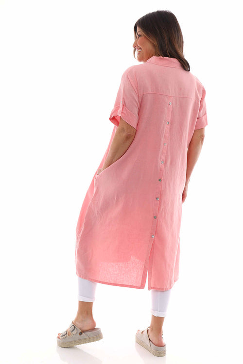 Idina Washed Button Back Linen Dress Coral - Image 4