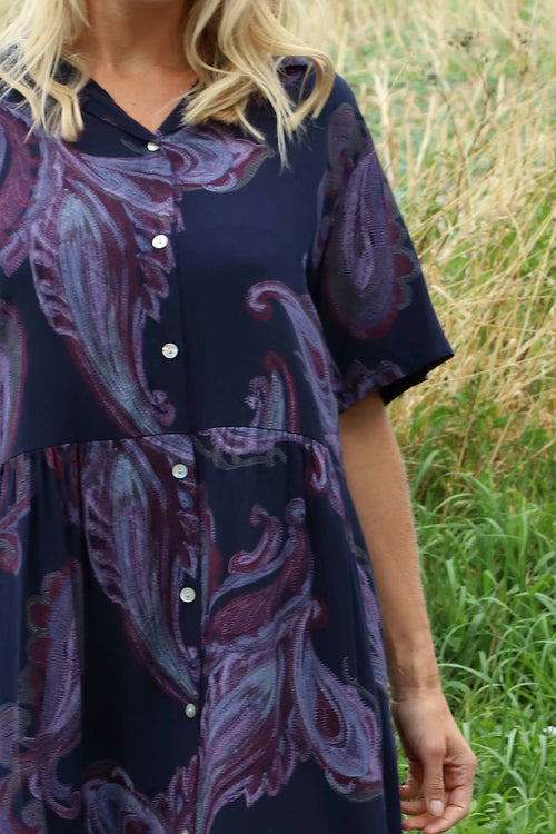 Jojo Print Button Dress Navy - Image 3