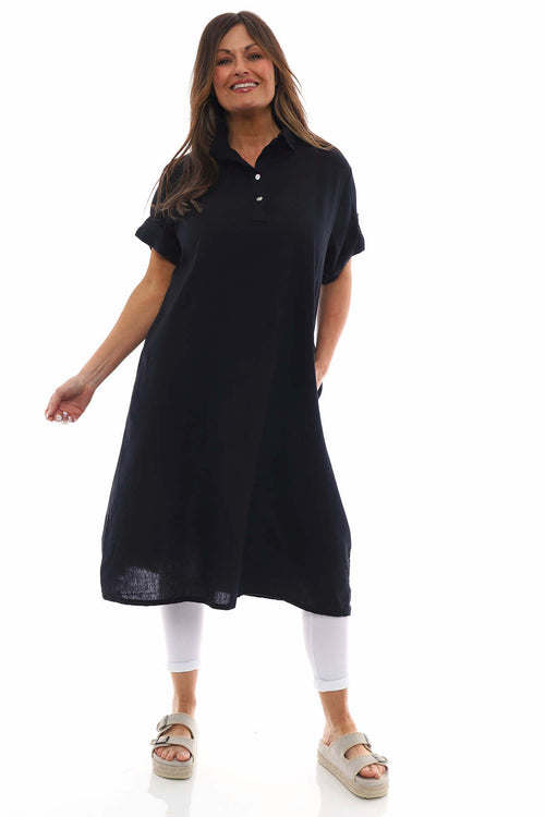 Idina Washed Button Back Linen Dress Black - Image 5