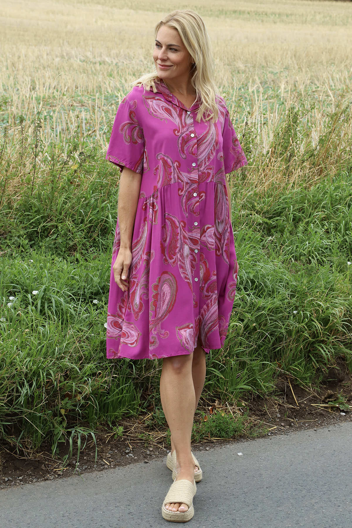 Jojo Print Button Dress Berry