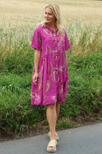 Jojo Print Button Dress Berry Berry - Jojo Print Button Dress Berry